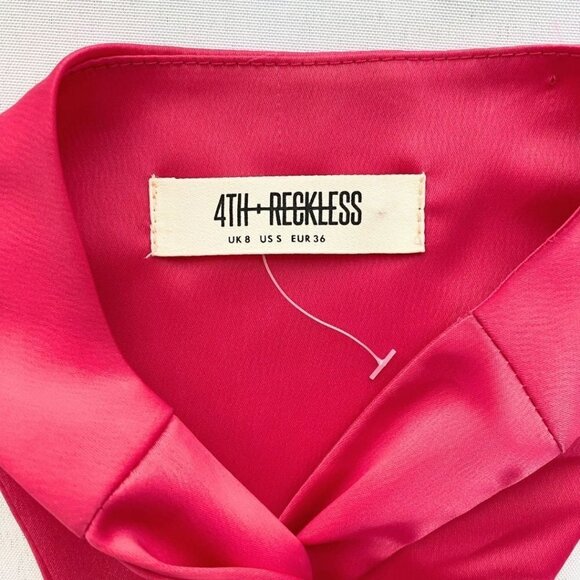 4TH + RECKLESS FUCHSIA PINK SLEEVELESS SIDE SLIT SATIN EVENING DRESS - S - Picture 7 of 11